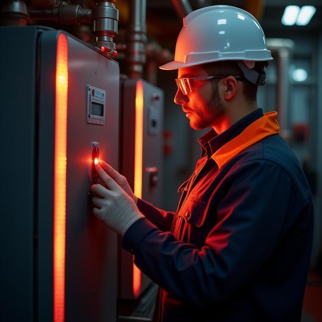 Boiler installation by technician