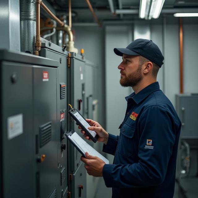 Technician performing scheduled system check
